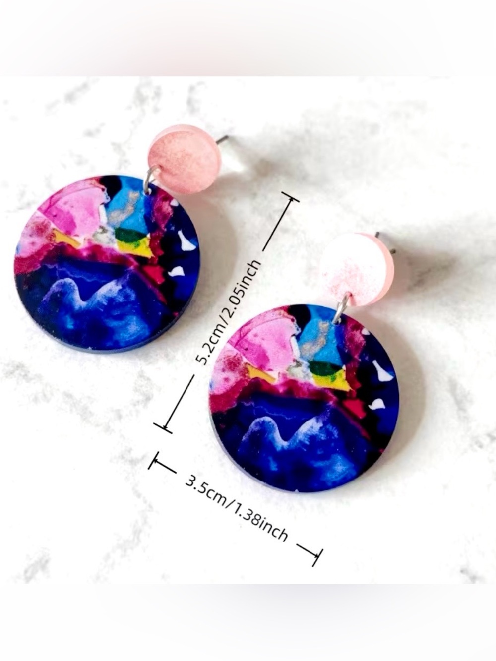 Colorful Abstract Ink Art Acrylic Dangle Earrings - Picture 4 of 5